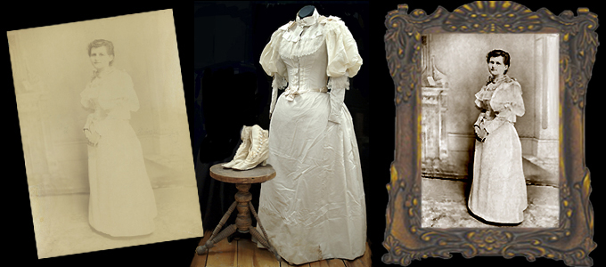1800's Bridal Gown with Shoes and Original Photograph-by Kathryn Rutherford-Heirloom Art Studio